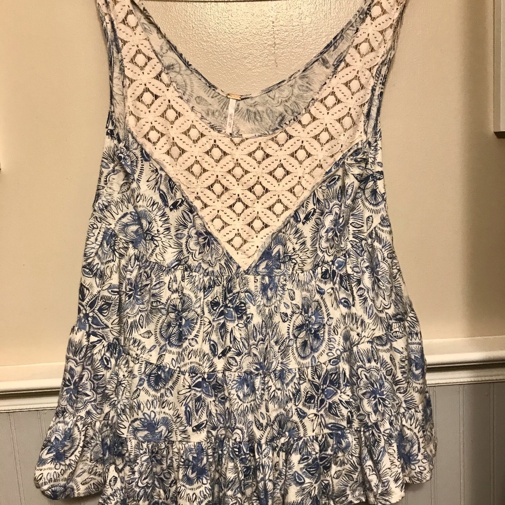 Free People Blue and White Tank Top